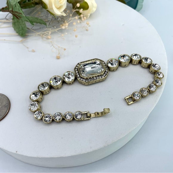 Heidi Daus Antique Matte Gold Plated Clear Crystal Bracelet - Picture 4 of 5